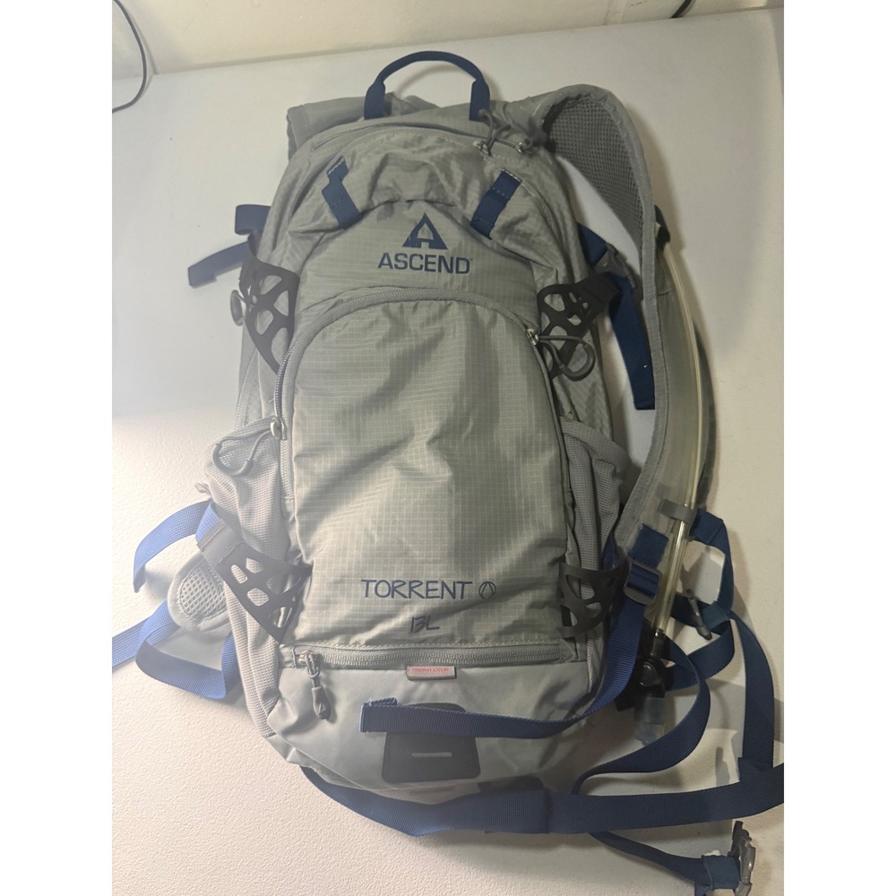 Ascend Torrent 13L Hydration Backpack Gray Blue 3.0L Reservoir Hiking Cycling